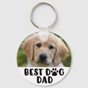 Modern BEST DOG DAD Paw Print Photo Key Ring