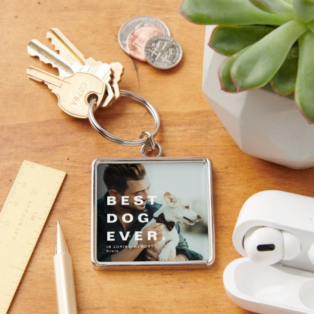 Modern Best Dog Ever Photo Keepsake Key Ring (Desk)