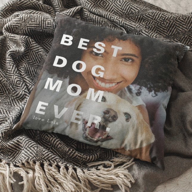 Modern BEST DOG MOM EVER Custom Photo Cushion (Creator Uploaded)