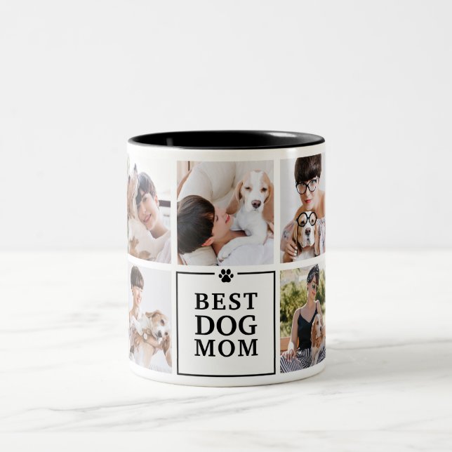 Modern Best Dog Mum 7-Photo Collage Two-Tone Coffee Mug (Center)