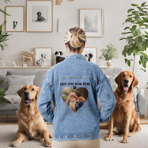 Modern Best dog mum ever custom heart photo text Denim Jacket