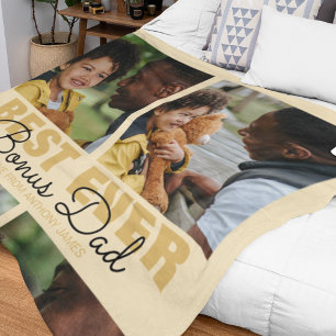 Modern Best Ever Bonus Dad   Photo Collage  Fleece Blanket