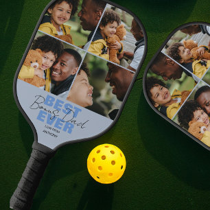 Modern Best Ever Bonus Dad Photo Collage Pickleball Paddle