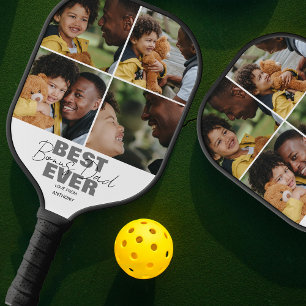 Modern Best Ever Bonus Dad   Photo Collage Pickleball Paddle