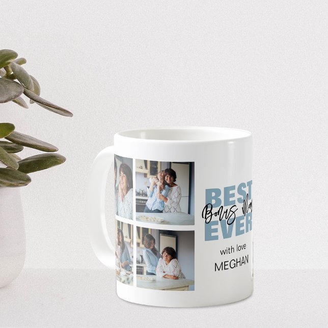 Modern Best Ever Bonus Mum | Photo Collage Coffee Mug (Creator Uploaded)