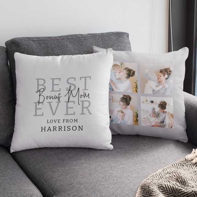 Modern Best Ever Bonus Mum | Photo Collage Cushion (Creator Uploaded)
