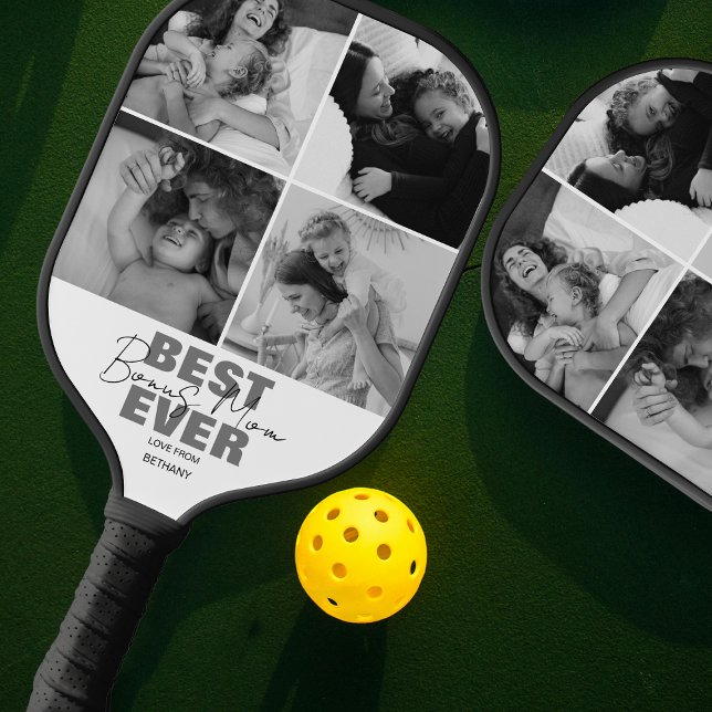 Modern Best Ever Bonus Mum | Photo Collage Pickleball Paddle (Creator Uploaded)