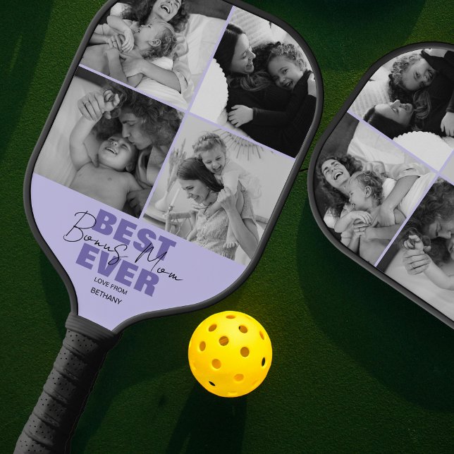 Modern Best Ever Bonus Mum | Photo Collage Pickleball Paddle (Creator Uploaded)