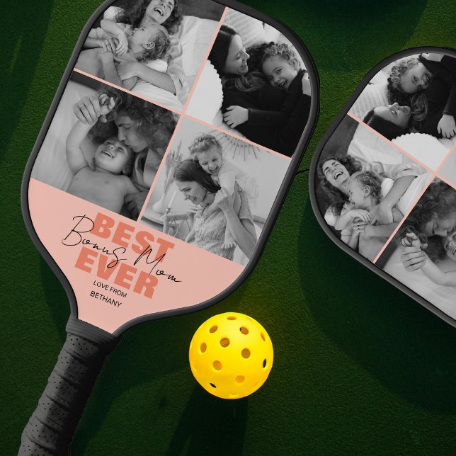 Modern Best Ever Bonus Mum | Photo Collage Pickleball Paddle (Creator Uploaded)