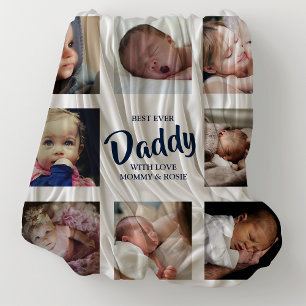 Modern Best Ever Daddy Photo Collage Fleece Blanket