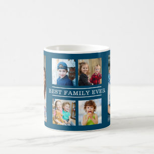 Modern Best Family Ever 6 Photo Collage Blue Coffee Mug