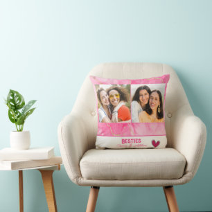 Modern Best Friend Pink and Gold Photo Collage  Cushion