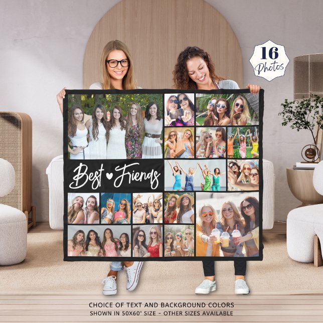 Modern Best Friends 16 Photo Collage Your Colour Fleece Blanket (Creator Uploaded)