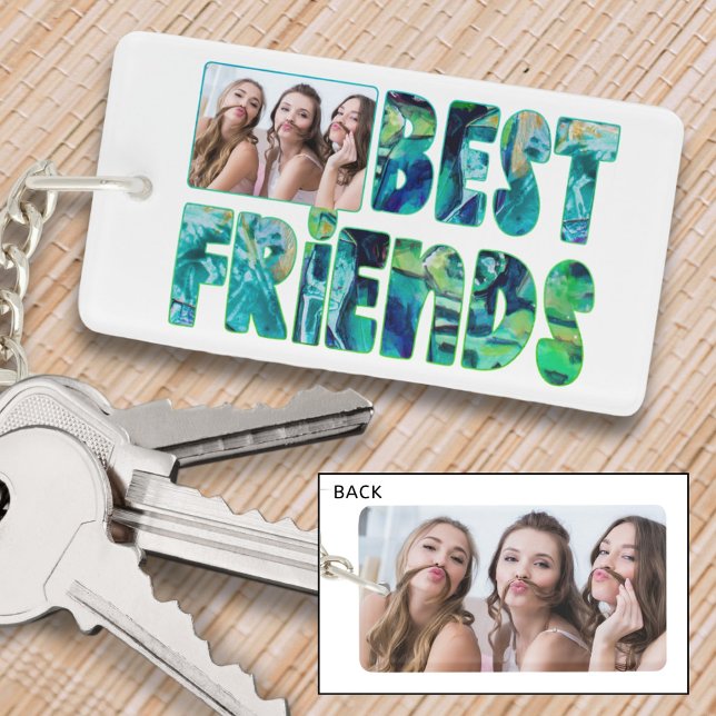 Modern BEST FRIENDS 2 Photos Teal Turquoise Key Ring (Creator Uploaded)