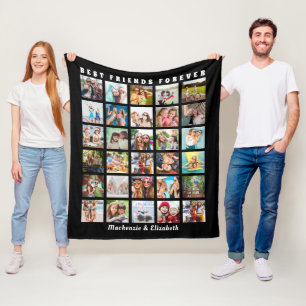 Modern Best Friends 30 Photo Collage Black Fleece Blanket