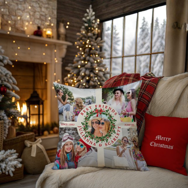 Modern Best Friends 5 Photo Collage Besties Throw  Cushion (Creator Uploaded)