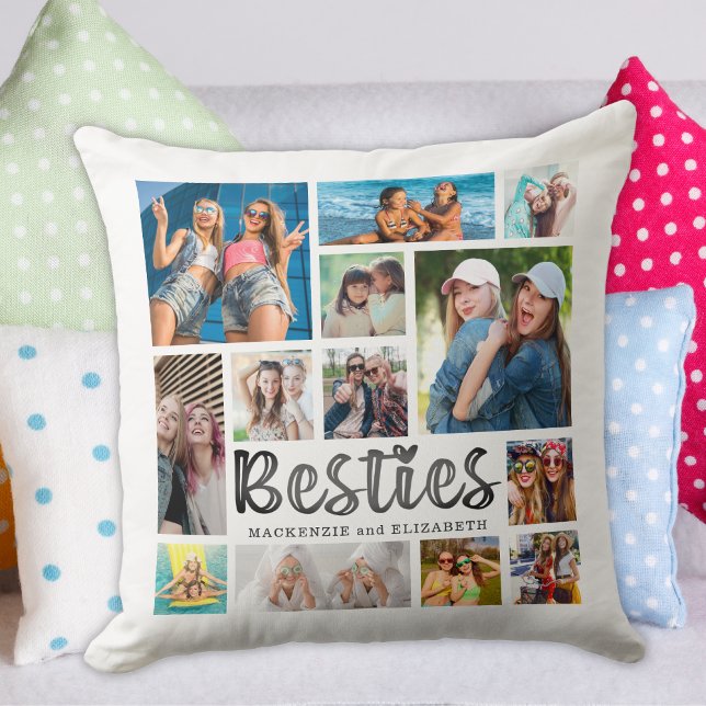 Modern Best Friends BESTIES 13 Photo Collage Cushion (Creator Uploaded)