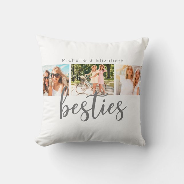 Modern Best Friends Besties Photo Collage Cushion (Front)