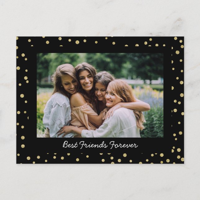 Modern Best Friends BFF Besties Photo Black Gold  Postcard (Front)