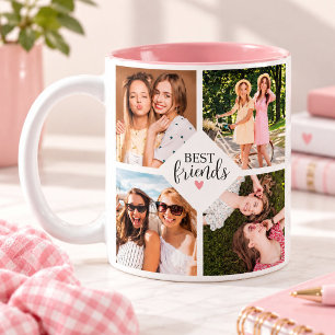 Modern Best Friends Bff Script Photo Collage Two-Tone Coffee Mug