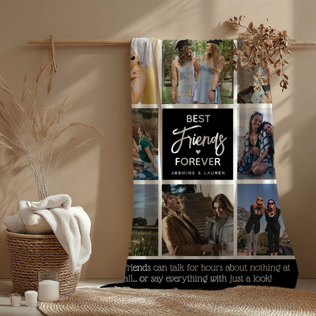 Modern Best Friends Forever 8 Photo Collage Fleece Blanket (Creator Uploaded)