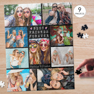 Modern BEST FRIENDS FOREVER 9 Photo Collage Black Jigsaw Puzzle