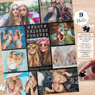 Modern BEST FRIENDS FOREVER 9 Photo Collage Black Jigsaw Puzzle