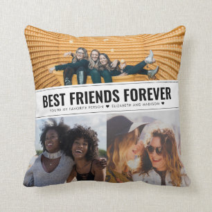 Modern Best Friends Forever BFF 3 Photo Collage Cushion