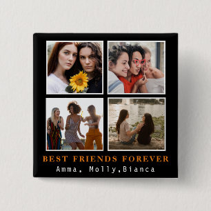 Modern Best Friends Forever Photo Collage   Bestie 15 Cm Square Badge
