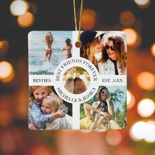 Modern Best Friends Forever Photo Collage   Bestie Ceramic Ornament