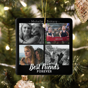 Modern Best Friends Forever Photo Collage Bestie Ceramic Ornament