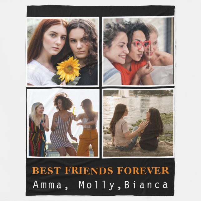 Modern Best Friends Forever Photo Collage | Bestie Fleece Blanket (Front)