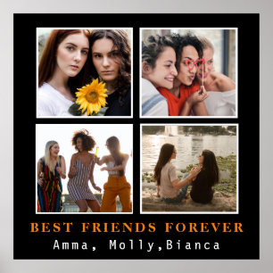 Modern Best Friends Forever Photo Collage Bestie Poster