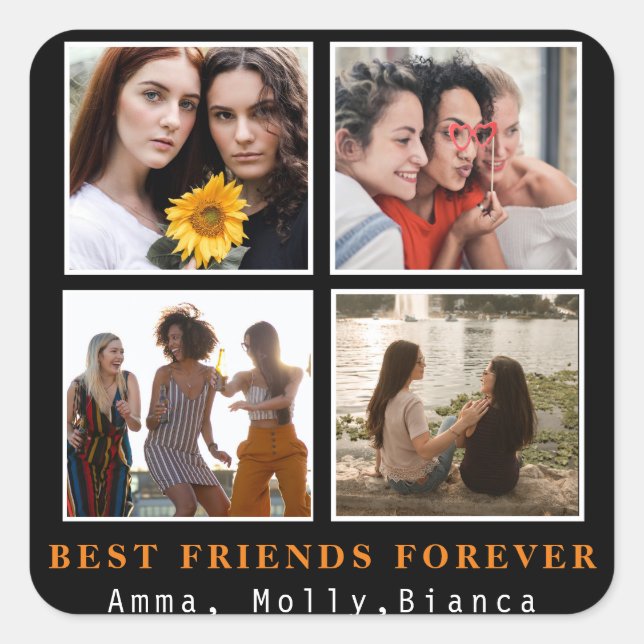 Modern Best Friends Forever Photo Collage | Bestie Square Sticker (Front)