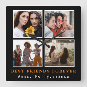 Modern Best Friends Forever Photo Collage   Bestie Square Wall Clock