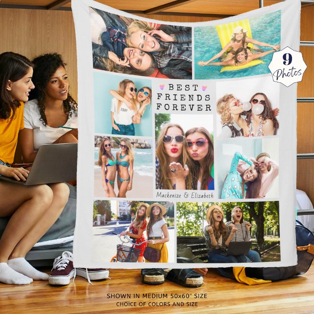 Modern BEST FRIENDS FOREVER Photo Collage Gray Fleece Blanket (Creator Uploaded)