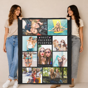 Modern BEST FRIENDS FOREVER Photo Collage Names Fleece Blanket