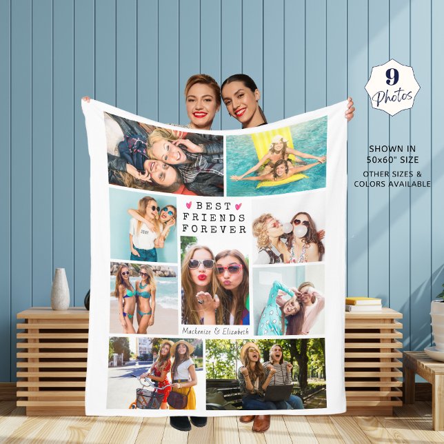 Modern BEST FRIENDS FOREVER Photo Collage Names Fleece Blanket (Creator Uploaded)