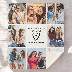 Modern Best Friends Forever Photo Collage Names Sherpa Blanket