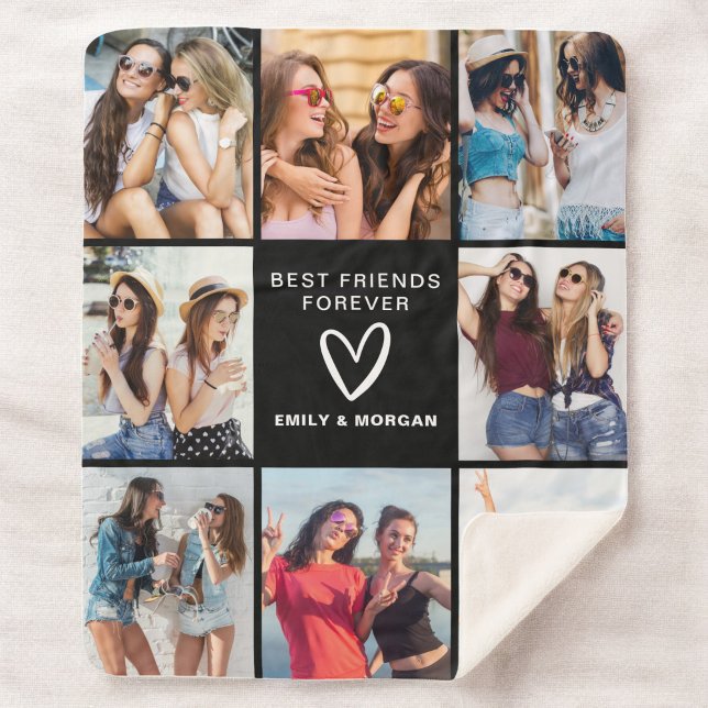 Modern Best Friends Forever Photo Collage Names Sherpa Blanket (Creator Uploaded)