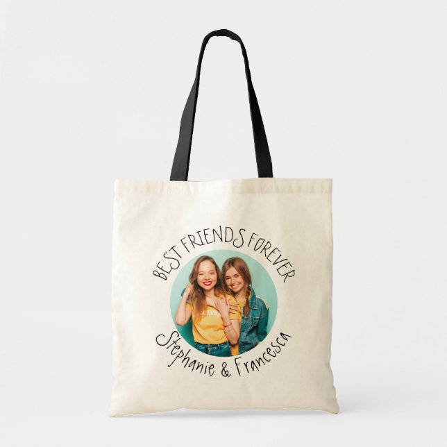Modern Best Friends Forever Photo Names Tote Bag (Front)