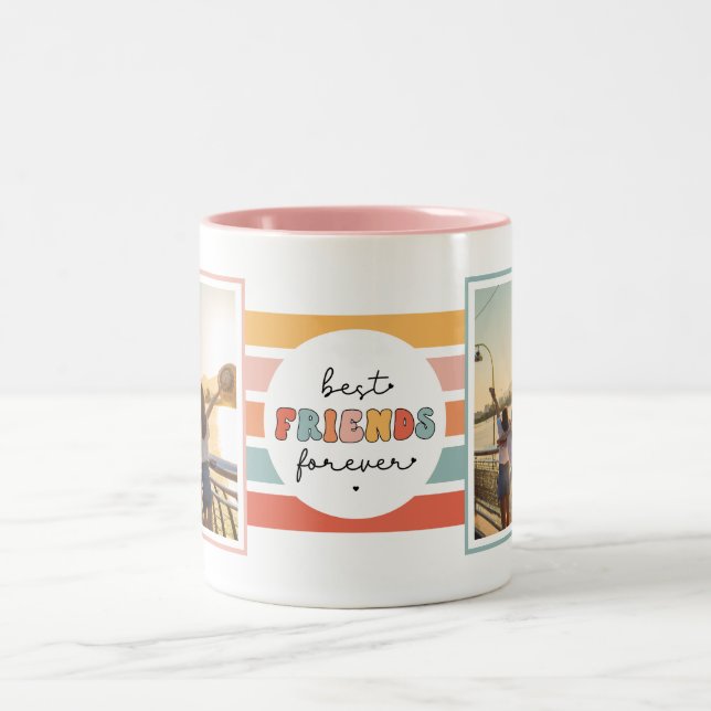 Modern Best Friends Forever Retro Custom Photo Two-Tone Coffee Mug (Center)