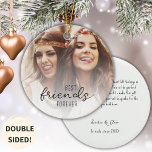 Modern Best Friends Friendship Keepsake Ceramic Tree Decoration<br><div class="desc">Share the love with your best friend with this modern best friends forever ceramic keepsake. On the front is a photo template you can add to and more. On the back using trendy script fonts you write your own personal message of friendship. Add your names and the year date you...</div>