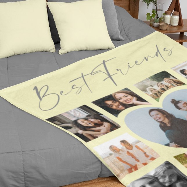Modern | Best Friends | Heart Photo Collage Fleece Blanket (Creator Uploaded)