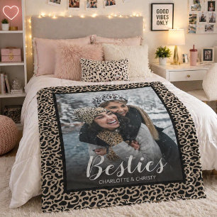 Modern Best Friends Leopard Print Photo Fleece Blanket