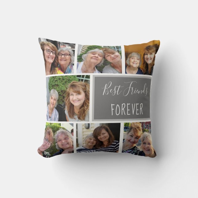 Modern Best Friends Photo Collage BFF Quote Cushion (Front)