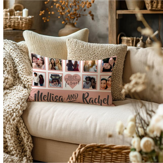 Modern Best Friends Photo Name Lumbar Pillow (Creator Uploaded)