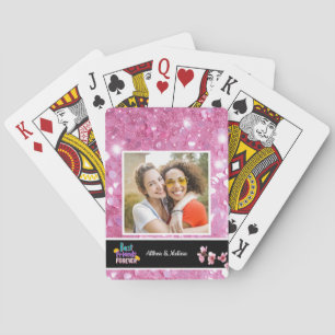 Modern Best Friends  Pink Customisable Photo  Playing Cards