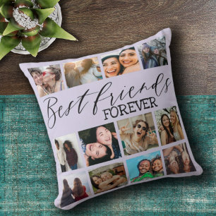 Modern Best Friends Purple Photo Collage Cushion