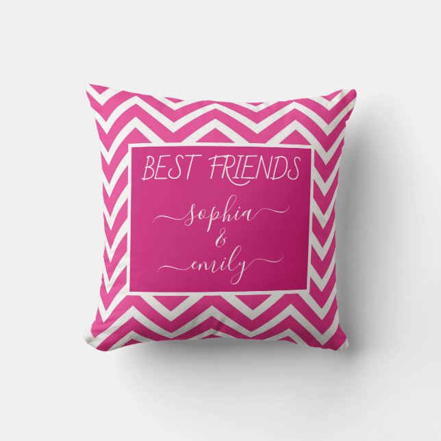 Modern Best Friends Script Name Pink Chevron Cushion (Front)